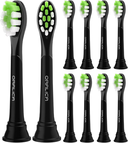 Compatible Philips Sonicare W DiamondClean Replacement Toothbrush Heads HX6062 HX6063 HX6064, Whitening, 10 Pack, Black