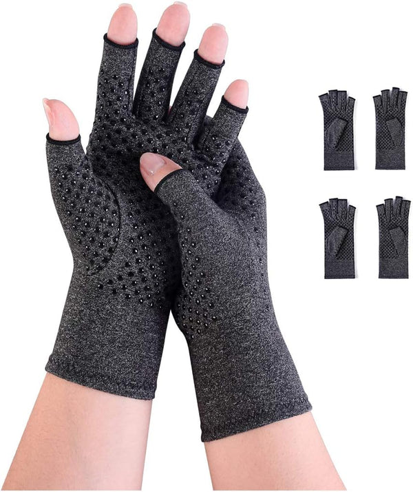 Donfri 2 Pairs Fingerless Arthritis Compression Gloves for Pain Relief, Anti-Slip, for Women and Men, S Size