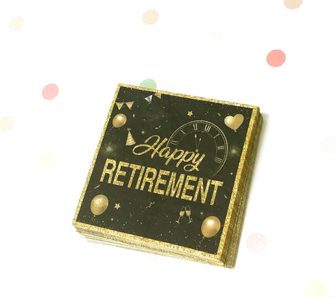 zxyxka 40 6.5in Pcs Happy Retirement Napkins Golden Black Disposable Paper Napkins for Dinner Picnic Cocktail Birthday