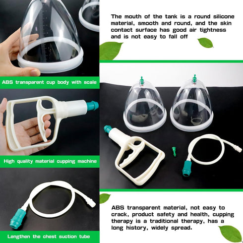 LNQ LUNIQI Set Vacuum Cupping for Breast Massage - Silicone Cups with Hand Pump for Body Contouring, Muscle Relaxation