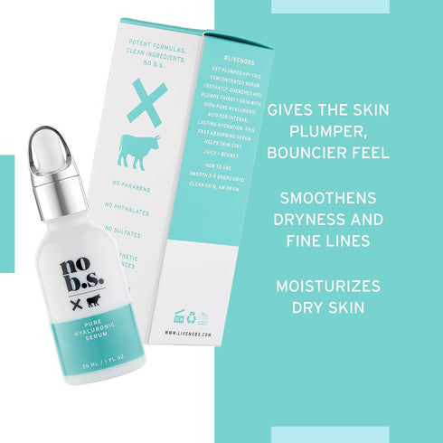 No B.S. Pure Hyaluronic Acid Serum for Face - 1 FL Oz, Fine Lines & Wrinkles Serum for All Skin Types, Vegan