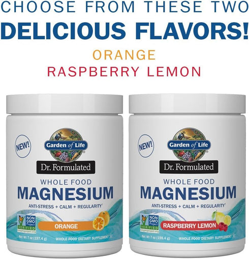 Garden of Life Whole Food Magnesium Powder - Raspberry Lemon, Vegan Supplement for Calm & Regularity