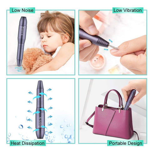 Portable Nail Drill Professional Electric Nail File 20000RPM Manicure Machine Set with Sanding Bands,Nail Drill Bits and Brush for Acrylic Gel Nails(Charcoal Gray)