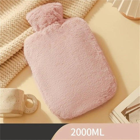 GUOSPIUS 2PCS Pack 2000ml,One Hot BottleHot Water Bottle with Cover Water Injection Rubber Hot Water Bottle Hand Warmer
