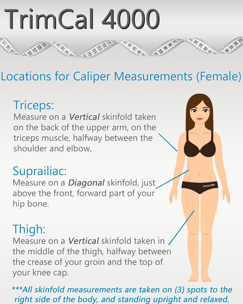 Sequoia Fitness Trimcal 4000 Body Fat Caliper with Body Measure Tape & Fat% Chart (Black)