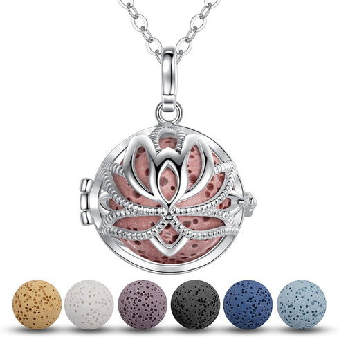 INFUSEU Essential Oil Necklace Lotus Flower Aromatherapy Pendant Scent Diffuser Anxiety Jewelry