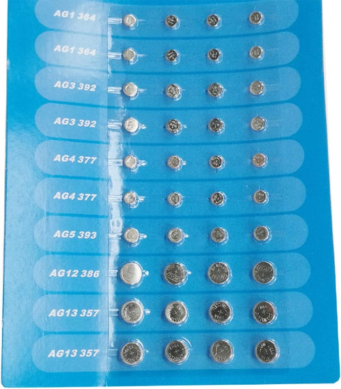Cotchear 40pcs Alkaline Cell Batteries Assorted, 1.5 Volt AG1/LR621, AG3/LR41, AG4/LR626, AG5/LR754, AG12/LR43,