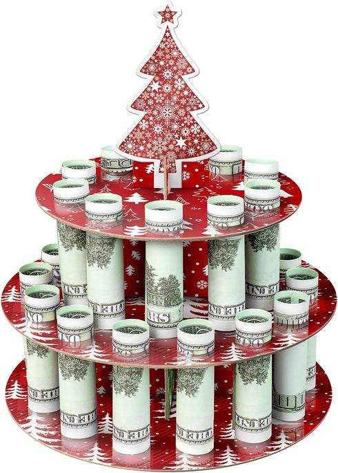 XiaosRen 1PCS Cardboard Red Christmas Money Holder with 24 Holes, Cash Holder for