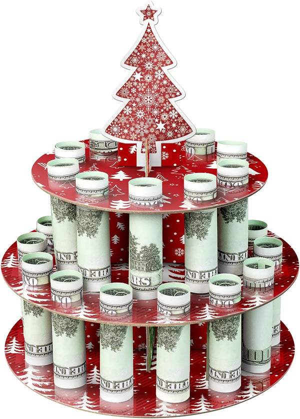 XiaosRen 1PCS Cardboard Red Christmas Money Holder with 24 Holes, Cash Holder for