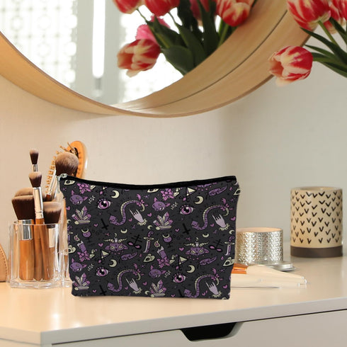 Purple and Black Halloween Makeup Bag, Halloween Gifts for Women, Witchy Makeup Bag, Witchy Gifts for Women, Witch Stuff, Goth Gothic Makeup Bag, Gothic Gifts for Women