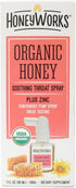 HoneyWorks Adult Throat Spray for Sore Throat Relief, 1 Oz, Non-GMO Organic Dark Honey + Zinc, Fast-Acting Relief