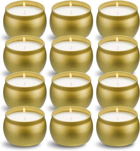 Tuyai Set, 12 Pack 4 oz Scented Candles Gift Natural Soy Wax Single tin for Family Gatherings, Festive Candles