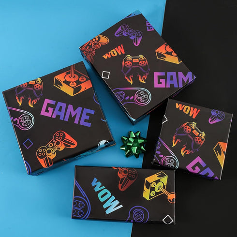 U'COVER Gaming Wrapping Paper, Birthday Gift Wrap for Boys Kids Girls Men, 3 Large Sheets Video Game Wrap Paper