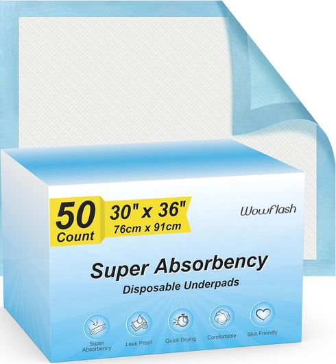 Wowflash Super Absorbency Disposable Leakproof Underpads with Quick Drying for Baby, Adults, Puppy,