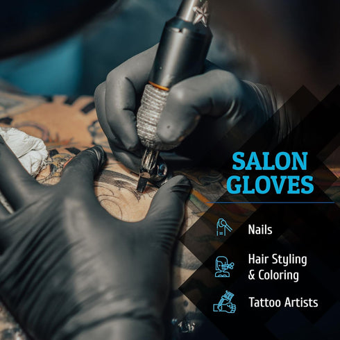 Hand-E Touch Black Nitrile Disposable Gloves - Latex Free BBQ, Tattoo, Hair Dye, Cooking, Mechanic Gloves