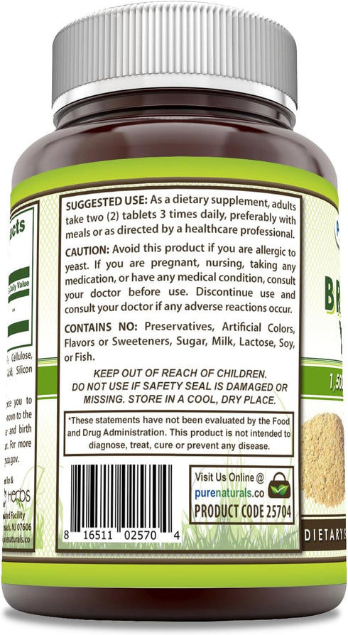 Pure Naturals Brewer's Yeast Supplement | 1500 Mg Per Serving | 120 Tablets | Non-GMO | Gluten-Free | Made in USA