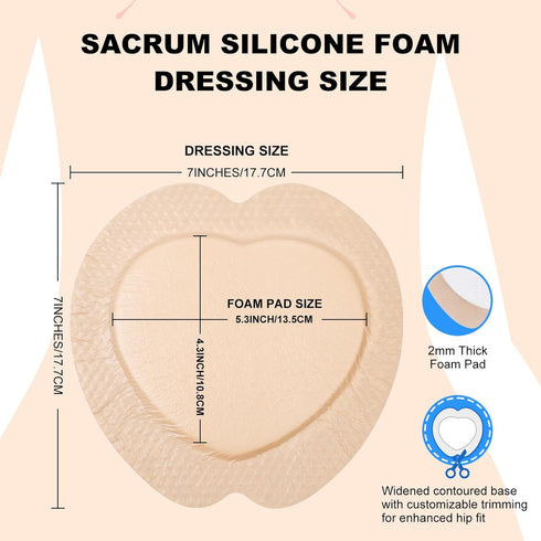 ZMZPA 7x7 (10) Sacral Foam Dressing, Sacrum Silicone Foam Dressing with Border, Large Bandage for Bed Sores On