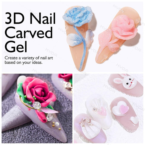 Ownest 12 Colors Sculpture Painting Nail Gel Set, 3D Nail Carved Gel Sculpture Creative Painting Glue