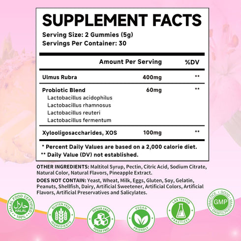 Gummies Immune 60 Count Feminine Probiotics for Women with Slippery Elm Prebiotics & Lactobacillus Blend Supports