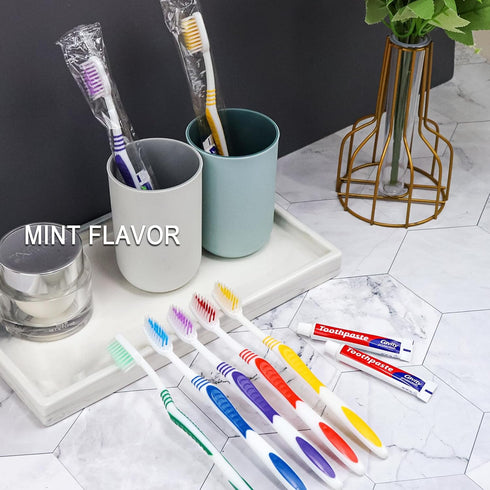 25 Pack Disposable Toothbrushes with 10g Travel Toothpaste, Single Use Manual Kit for Adults Guests (5 Colors)
