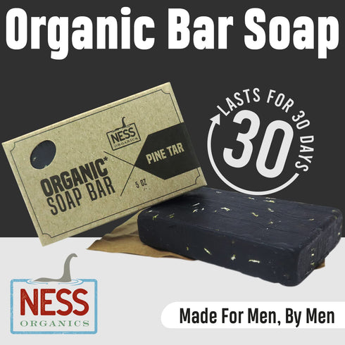 Ness Mens Soap Bar - Natural Pine Tar Scent, Organic Ingredients, Essential Oils, Handmade Vegan Soap for Men