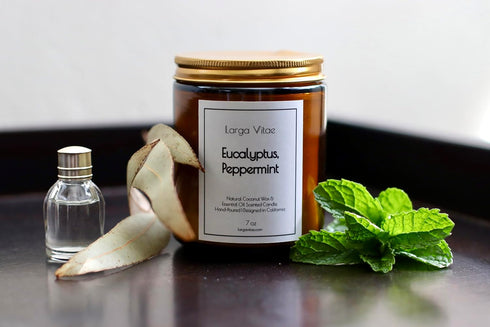 Larga Vitae Organic Coconut Wax Aromatherapy Candle | Eucalyptus & Peppermint | Non-Toxic, Pet Safe, Allergy Friendly |