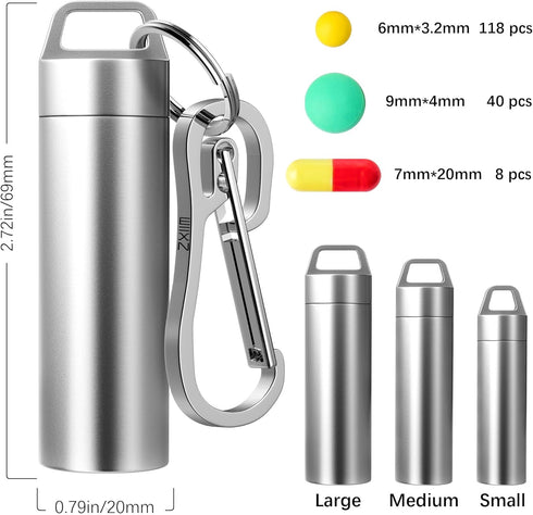 Small Pill Case Keychain, Portable Metal Pill Holder, Waterproof Mini Stainless Steel Pill Organizer