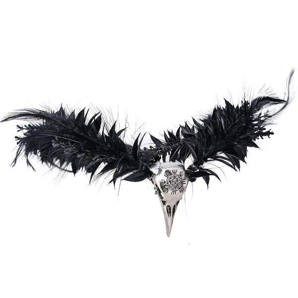 MOSTORY Gothic Black Feather Crown, Witch Headpiece for Halloween Cosplay Women