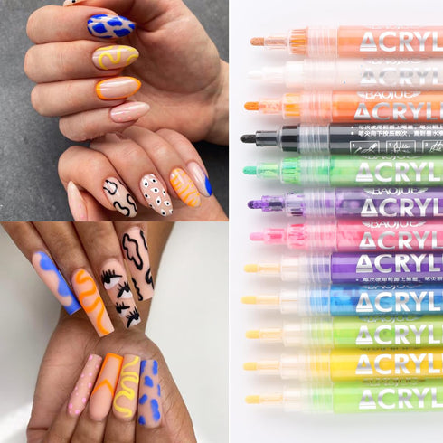 Nail Art Pens Set, 24 Colors Nail Polish Pen for Painting, Black White Liner Gel, Waterproof Acrylic Marker Kit