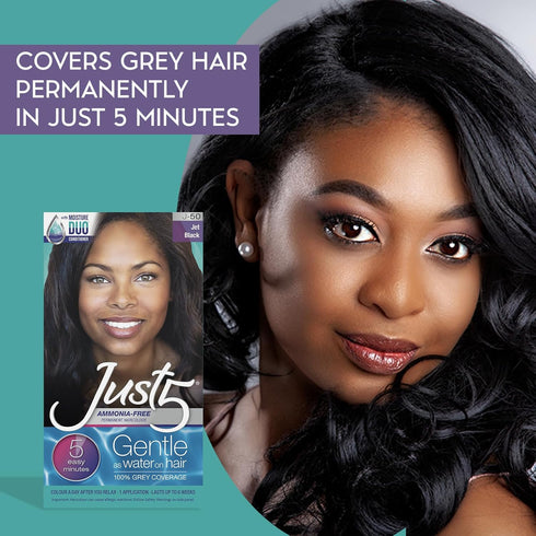 Just 5 Women's 5 Minute Permanent Hair Color, Jet Black, Grey Hair Coloring with Conditioner