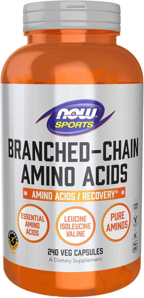 NOW Foods Sports Nutrition, Branched Chain Amino Acids, 240 Veg Capsules, With Leucine, Isoleucine, Valine