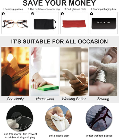 OCCI CHIARI Stylish Round Reading Glasses for Readers 1.0 to 6.0 (Brown, 200)