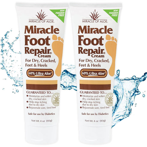 Miracle Foot Repair Cream, 4 oz, Repairs Dry Cracked Heels, Diabetic-Safe, Moisturizes and Softens Feet, 2-Pack