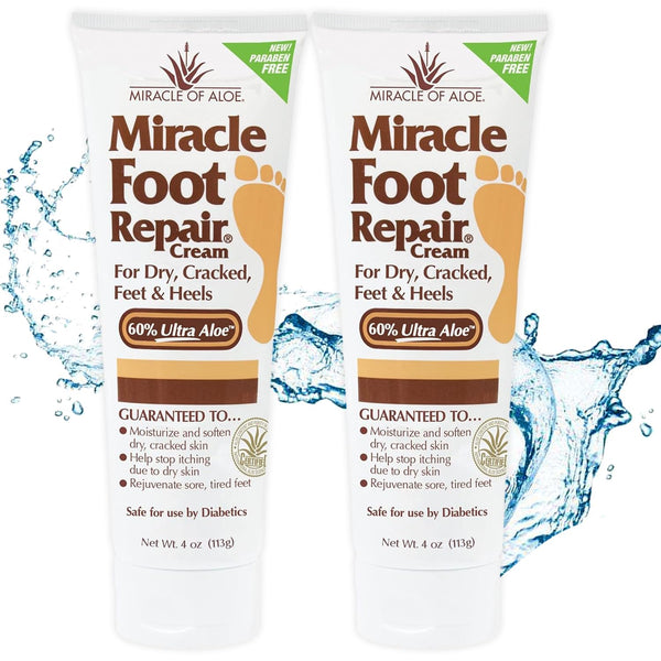 Miracle Foot Repair Cream, 4 oz, Repairs Dry Cracked Heels, Diabetic-Safe, Moisturizes and Softens Feet, 2-Pack