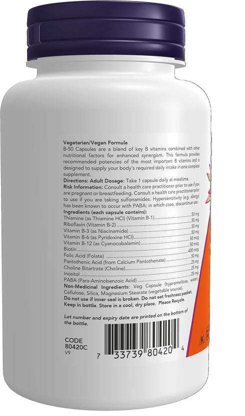 NOW Vitamin B-50 mg, 100 Veg Capsules