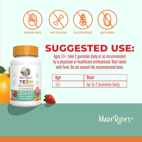 Gummies D3, B6, B12, Immunity 60 Count MaryRuth's Multivitamin for Teens | Vitamin A, C, E, Zinc, Iodine, Biotin | |