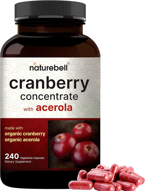 Naturebell Cranberry Pills 36,000mg with Acerola, 240 Veggie Capsules, Organic Ingredients for Urinary Tract Health