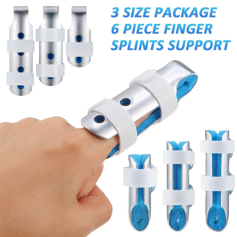 6 Pieces Metal Finger Splints, Finger Support Stabilizer for Adults and Children, 3 Sizes (Blue)
