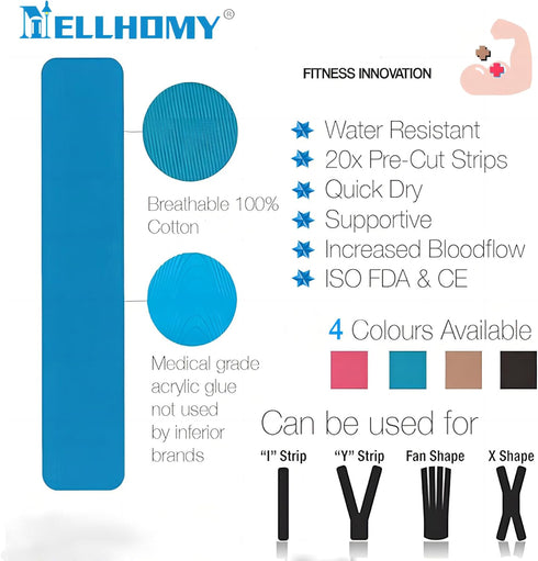 Kinesiology Tape Precut, 40 Strips - Pro Elastic Athletic Tape for Joint Support & Muscle Pain Relief, Hypoallergenic