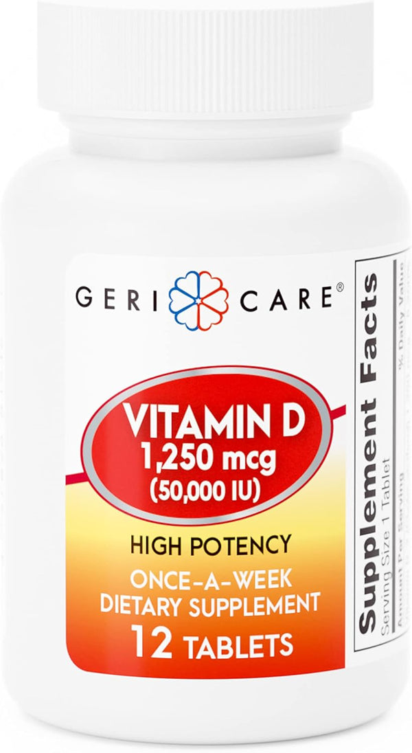 GeriCare Vitamin D 1,250mcg (50,000 IU) High Potency Once-A-Week Dietary Supplement - 12 Count (Pack of 1)