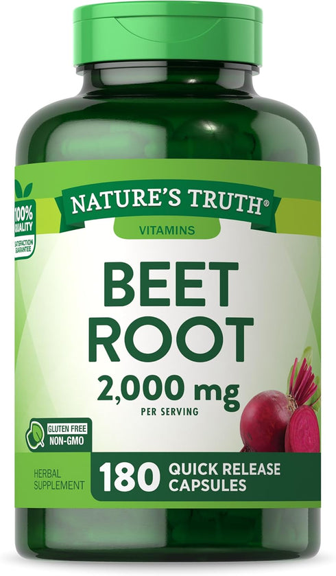 Nature's Truth Beet Root Capsules, 2,000mg, 180 Count, Non-GMO and Gluten Free Dietary Supplement