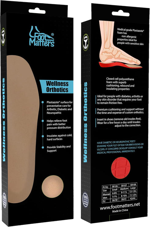 FootMatters Plastazote Orthotic Comfort Insoles, US Women 9-11.5 / Men 8-10.5