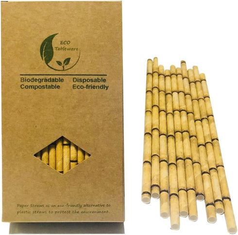 100% Biodegradable Yellow Bamboo Straws, Pack of 100 Disposable Drinking Straws for Party