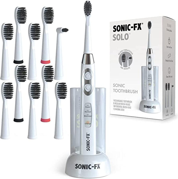 Solo Electric Toothbrush with 10 Brush Heads + 1 Interdental, Charcoal Bristles, Rechargeable, 3 Brush Modes