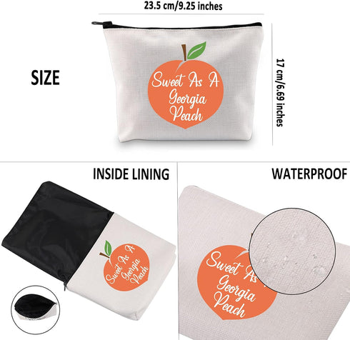 G2TUP Georgian Gift Sweet As A G Peach Makeup Bag, Georgia State Pride Cosmetic Bag, Zipper Travel Bag