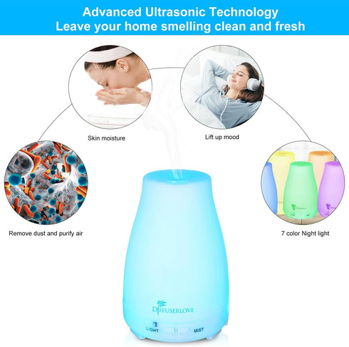 Diffuserlove Essential Oil Diffusers, 200ML Remote Control Ultrasonic Mist Humidifiers, BPA-Free