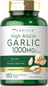 Carlyle Garlic Supplement with High Allicin, 180 Odorless Vegetarian Caplets, Non-GMO, Gluten Free