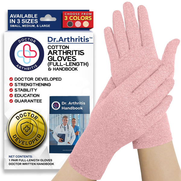 Doctor Developed Compression Gloves for Arthritis & Hand Pain, Full Finger Cotton Gloves, L, Pink