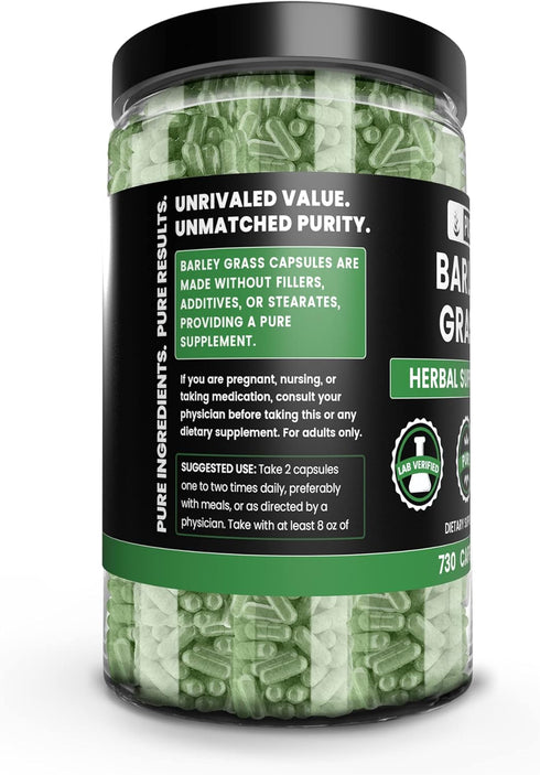 Pure Original Ingredients Barley Grass Capsules (730) - Lab Verified, No Fillers, Always Pure