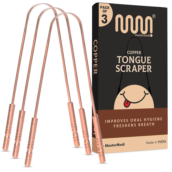 MasterMedi Pure Copper Tongue Scraper - Tongue Scrubber for Bad Breath, Easy to Use, Tongue Cleaner for Oral Care &